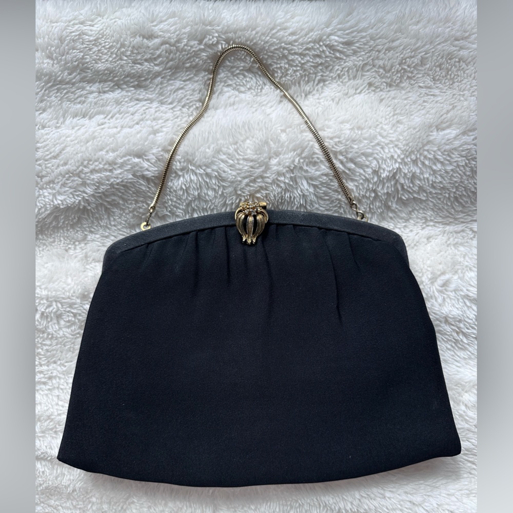 Vintage Chic Black Clutch with Gold Accents